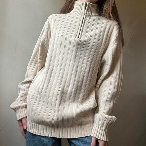 Vintage Hathaway Cream Knit 3/4 Zip Sweater Medium Cotton Preppy Fall Winter - Picture 2 of 2